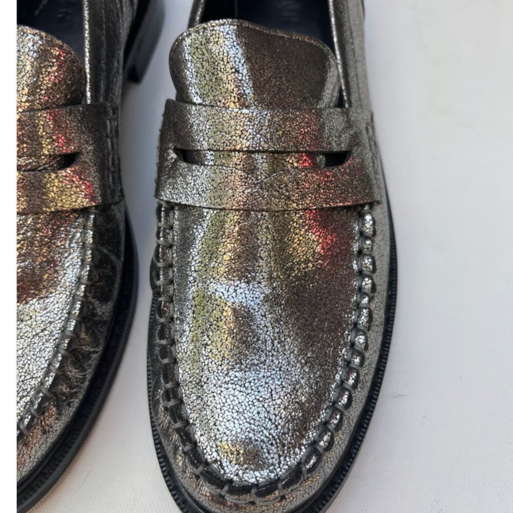 Boden Silver Loafers New With Tags and Box Size 42 EU/11 US